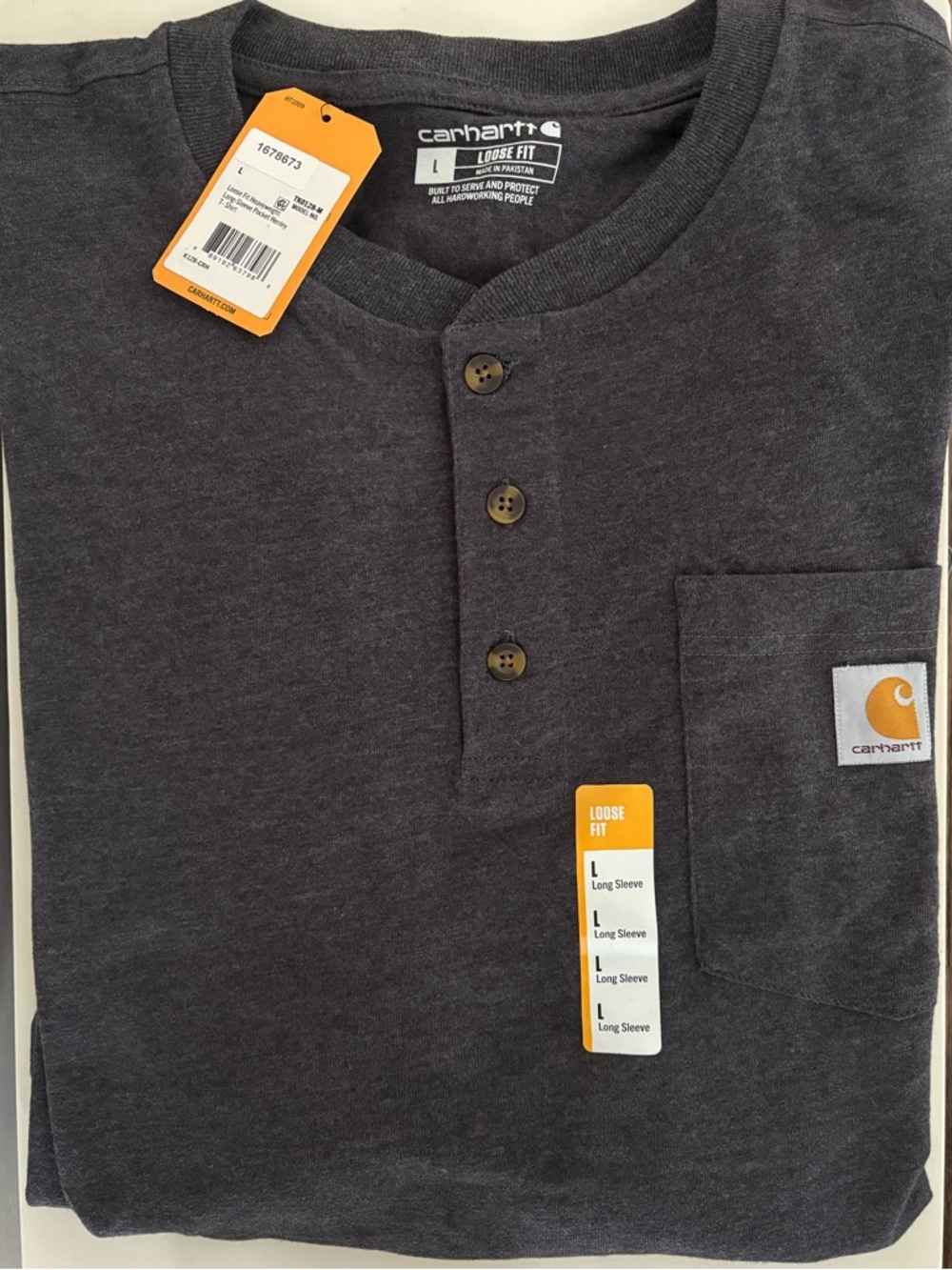 Carhartt Men's Long Sleeve Henley Shirt - Carbon Heather
